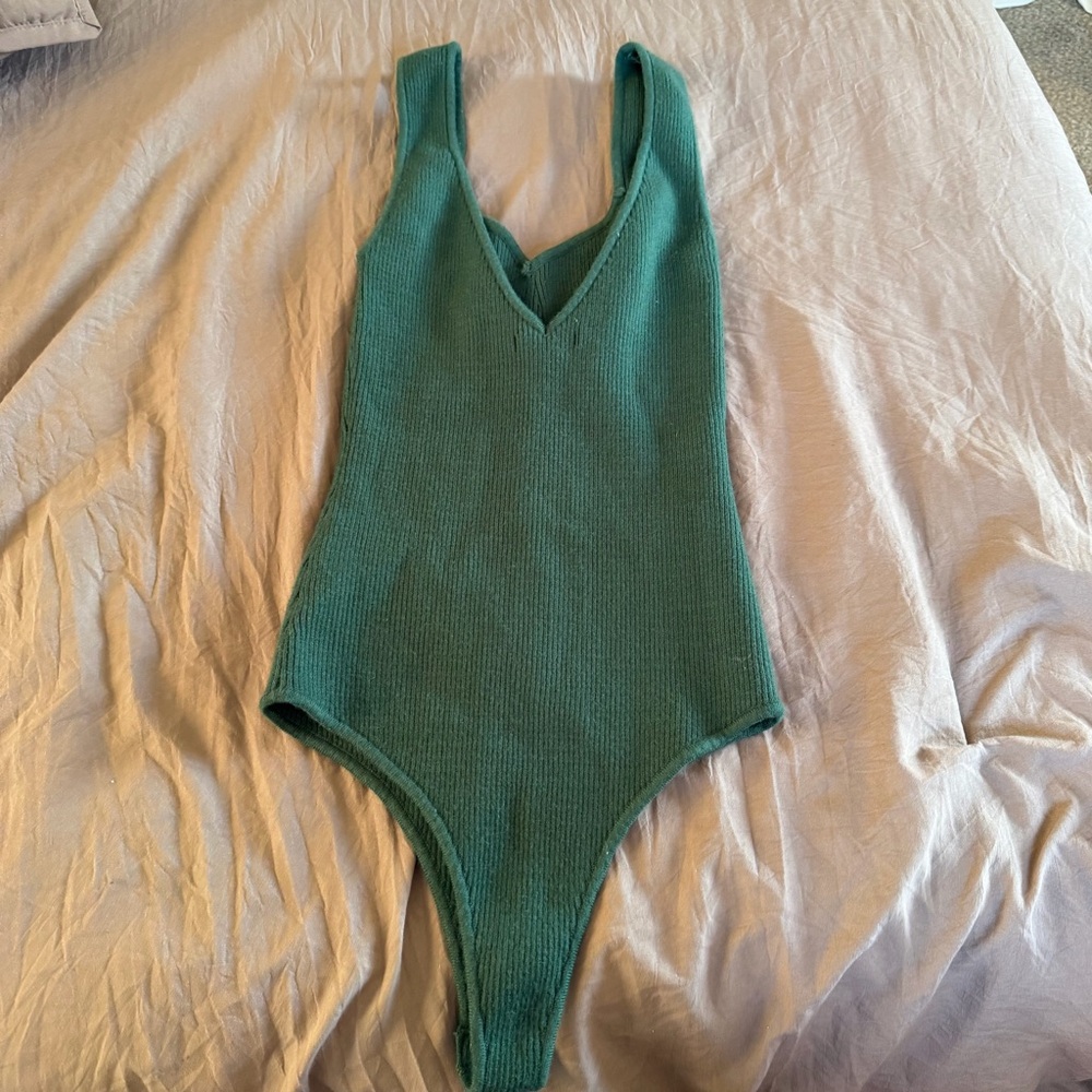 Green Ribbed Tank One-Piece Bodysuit - Picture 2 of 3